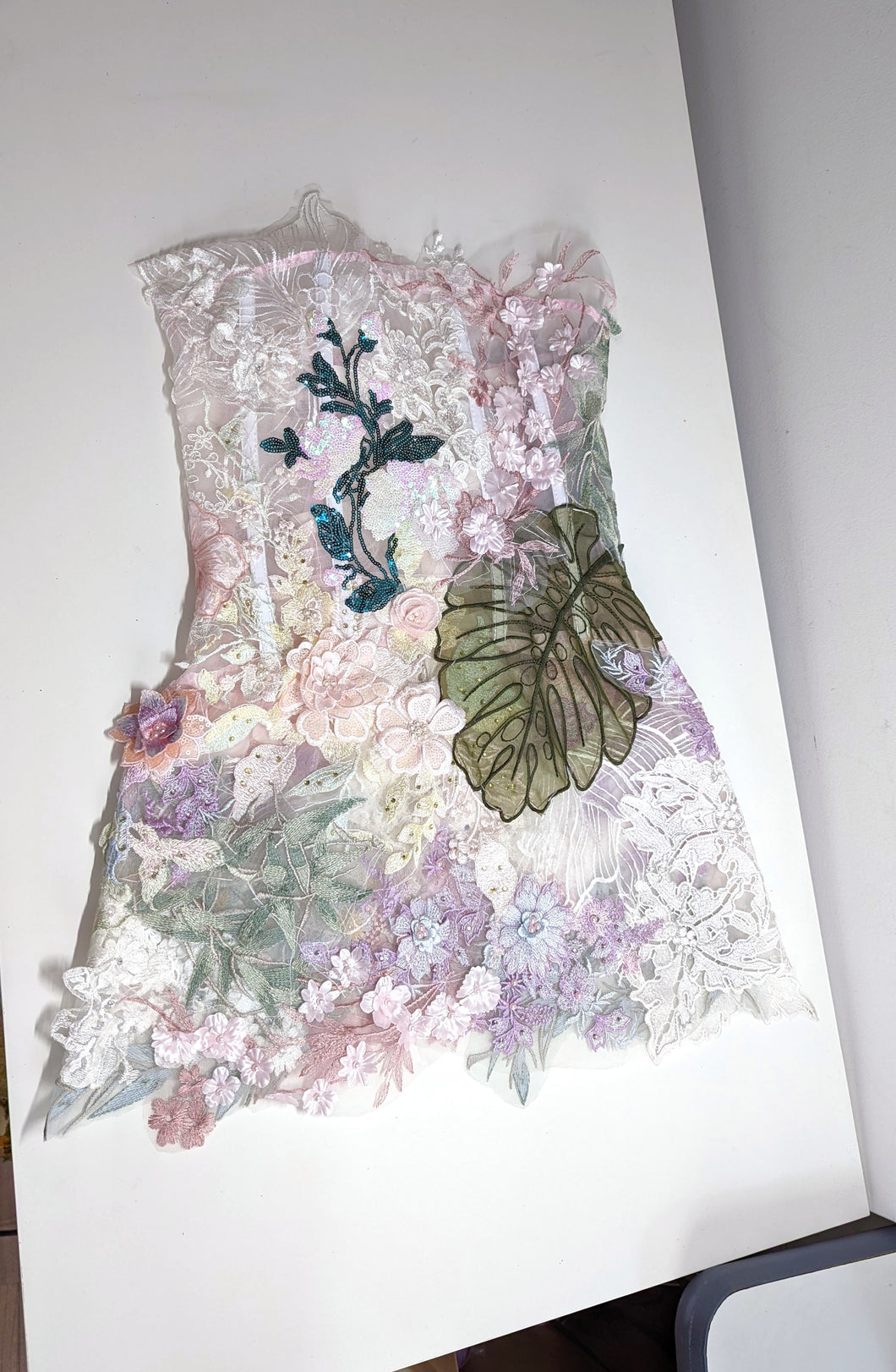 Lace & Organza Flowers Mini Dress