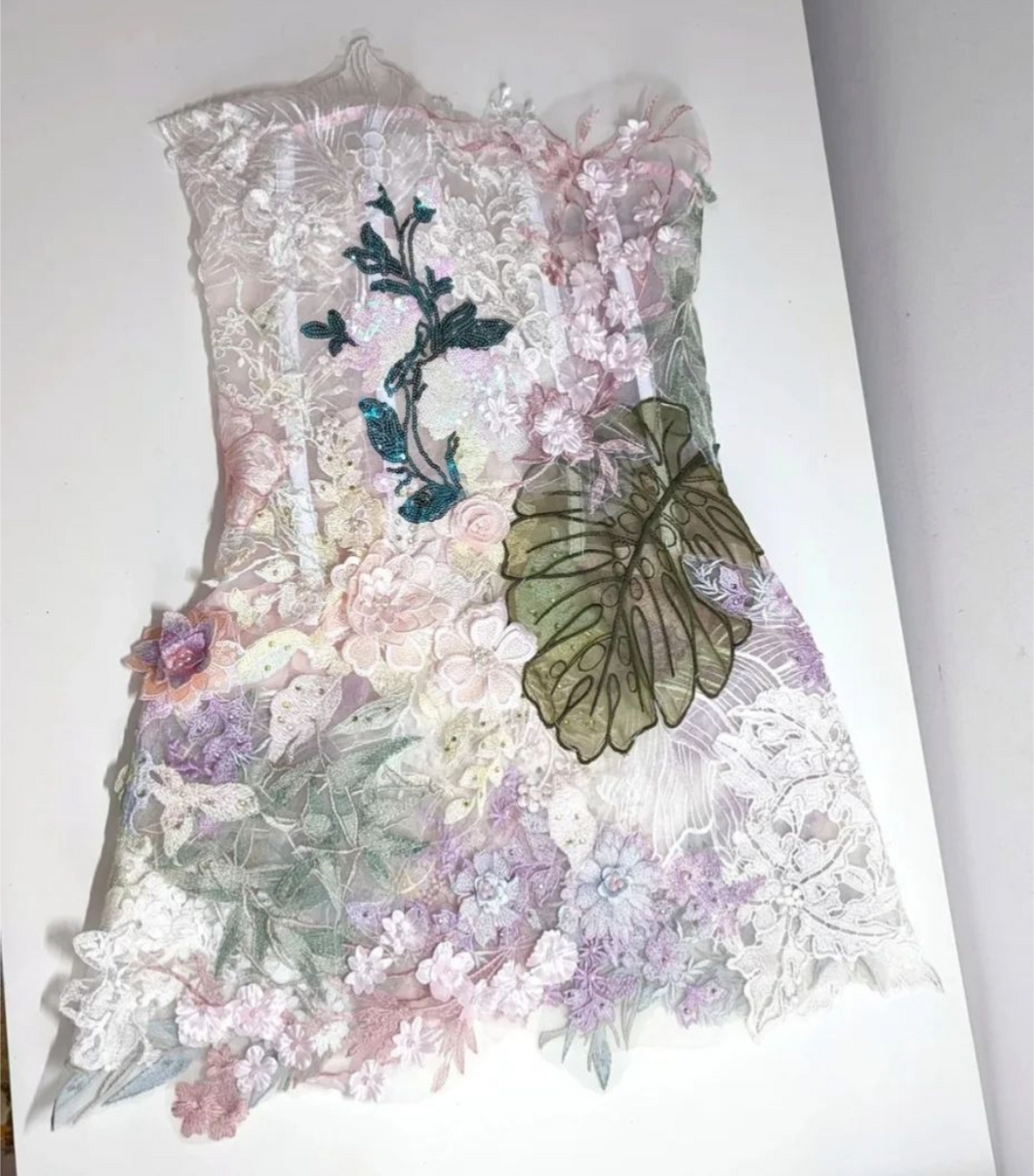 Lace & Organza Flowers Mini Dress